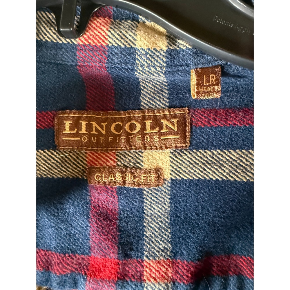 Lincoln Outfitters Mens Plaid Flannel Button Down Shirt Navy Blue Red Tan XL - Picture 9 of 10
